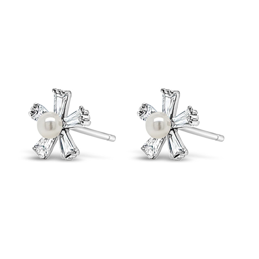 Pearl Flower Children Sterling Silver Earrings Set